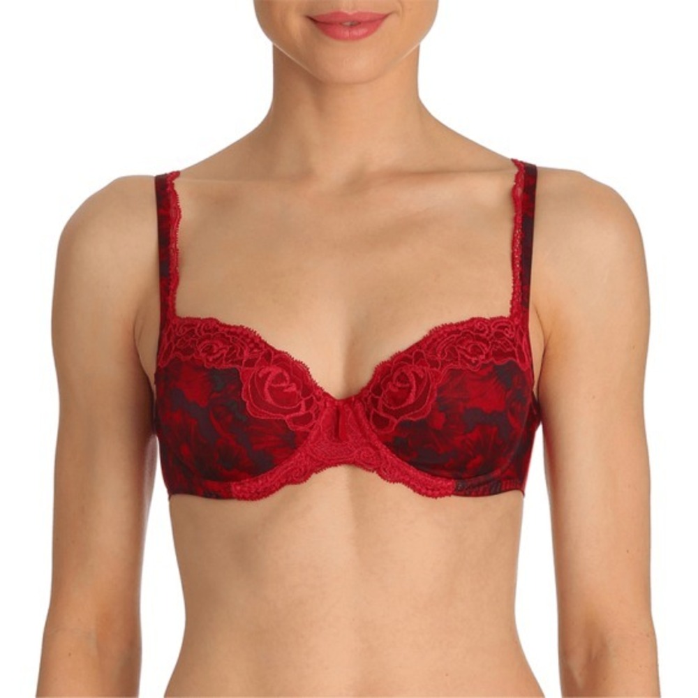 Marie Jo Axelle Padded Underwire Balcony Bra 32D Red Orchid Floral Lace